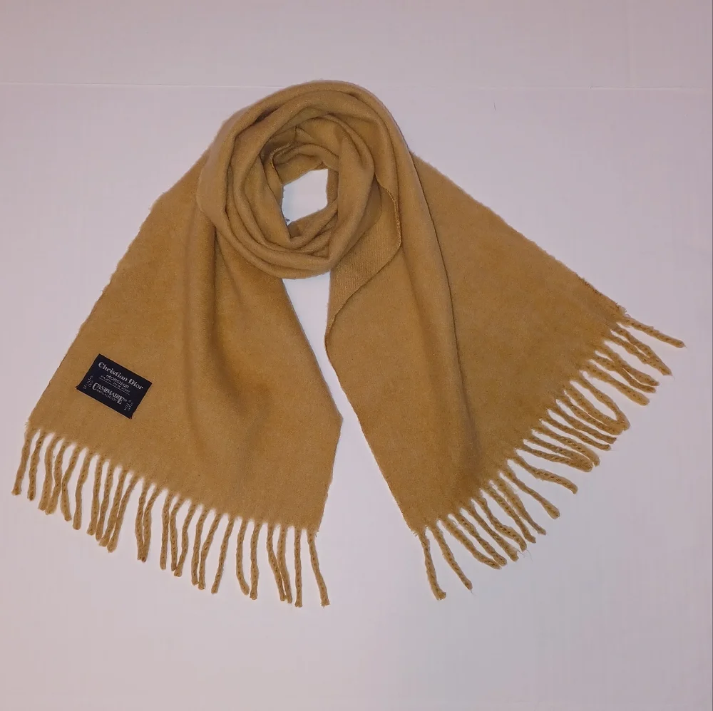 80s/90s Unworn Christian Dior Cashmaire Lightweight Scarf, Tan, Vintage Unisex